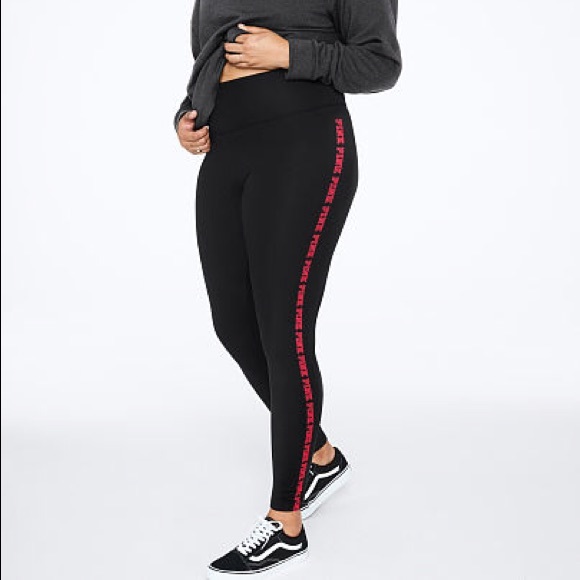 Vs Pink Black Red Logo Cotton Leggings 